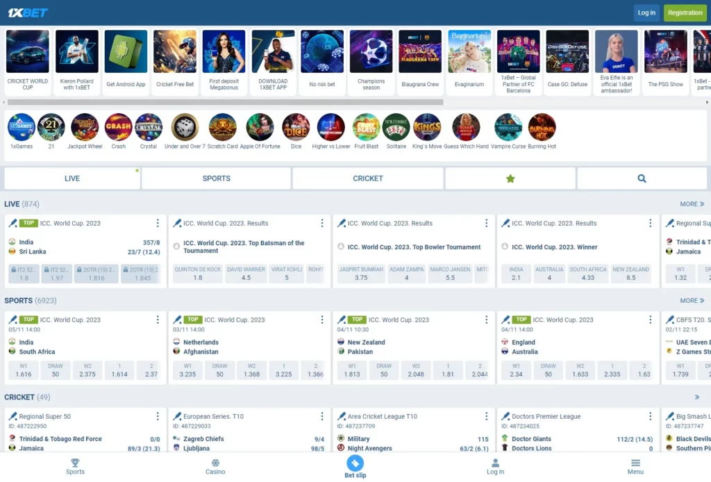 1xBet App Homepage